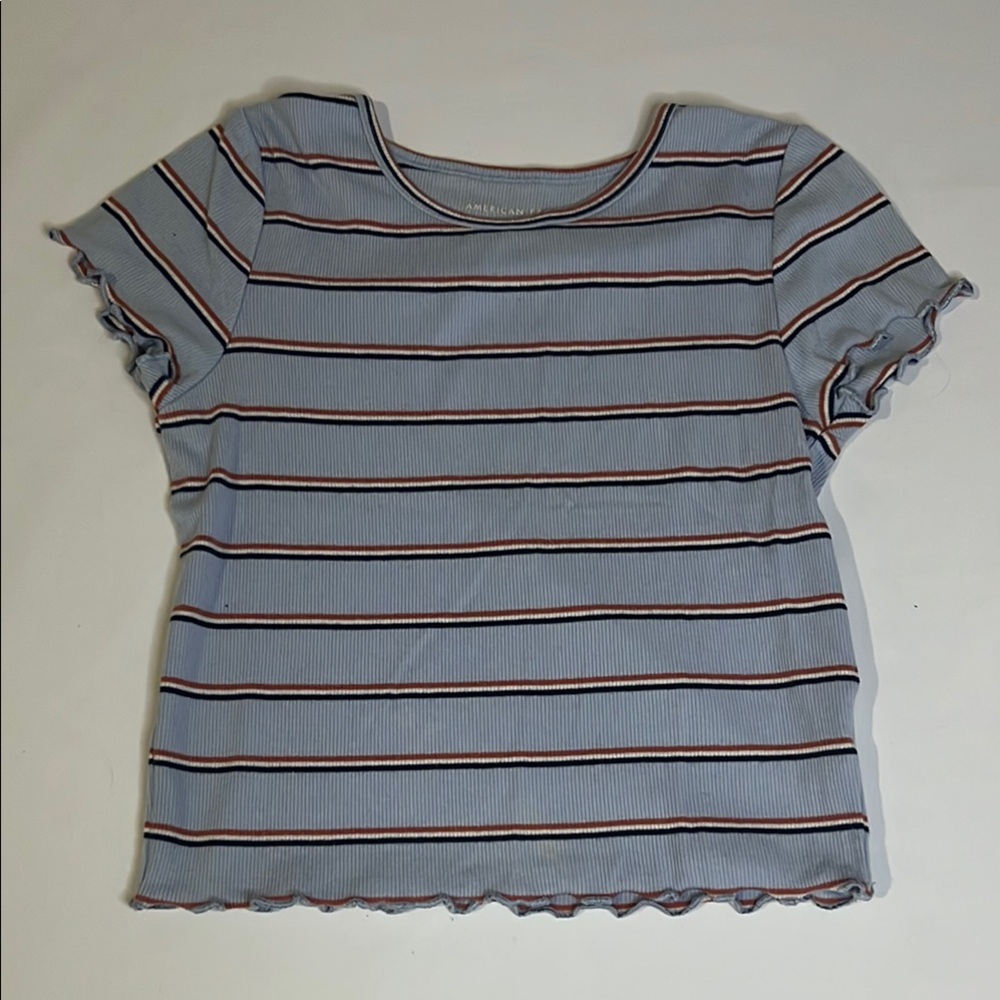 American Eagle Outfitters Gray Ribbed Crop T-Shirt